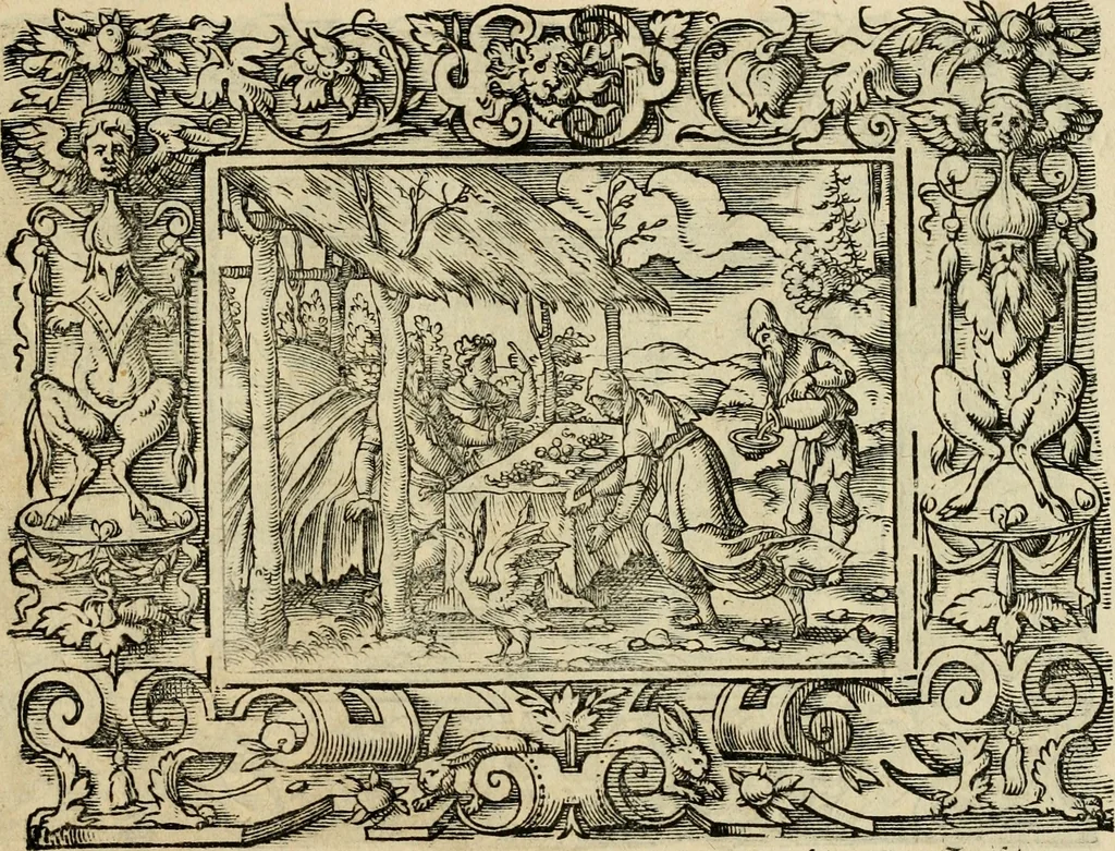 An illustration from Iohan. Posthii Germershemii Tetrasticha in Ovidii Metam. lib. XV. qvibus accesserunt Vergilij Solis figurae elegantiss. & iam primùm in lucem editae = Schoene Figuren auss dem fuertrefflichen Poeten Ouidio, allen Malern, Goldtschmiden, und Bildthauwern, zü nutz unnd gütem mit fleiss gerissen, 1563, leaf 122