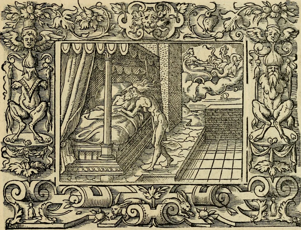 An illustration from Iohan. Posthii Germershemii Tetrasticha in Ovidii Metam. lib. XV. qvibus accesserunt Vergilij Solis figurae elegantiss. & iam primùm in lucem editae = Schoene Figuren auss dem fuertrefflichen Poeten Ouidio, allen Malern, Goldtschmiden, und Bildthauwern, zü nutz unnd gütem mit fleiss gerissen, 1563, leaf 126