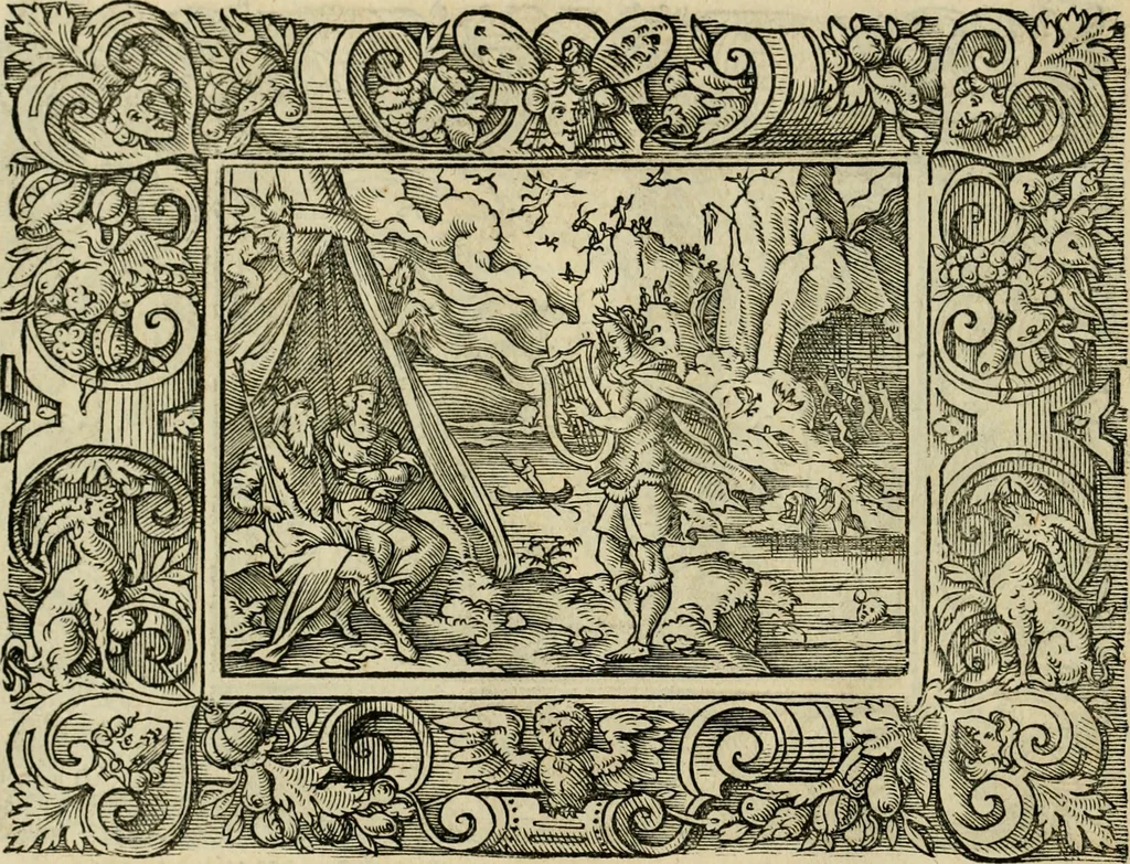 An illustration from Iohan. Posthii Germershemii Tetrasticha in Ovidii Metam. lib. XV. qvibus accesserunt Vergilij Solis figurae elegantiss. & iam primùm in lucem editae = Schoene Figuren auss dem fuertrefflichen Poeten Ouidio, allen Malern, Goldtschmiden, und Bildthauwern, zü nutz unnd gütem mit fleiss gerissen, 1563, leaf 139