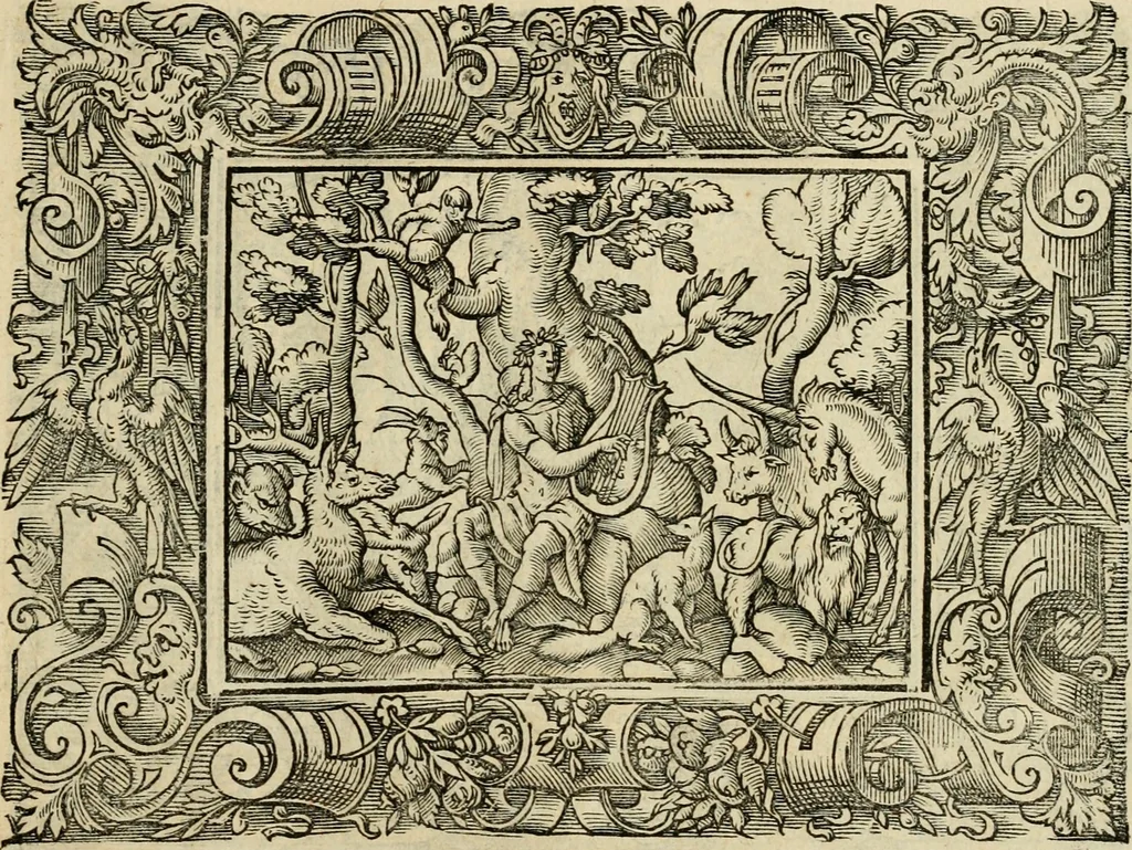 An illustration from Iohan. Posthii Germershemii Tetrasticha in Ovidii Metam. lib. XV. qvibus accesserunt Vergilij Solis figurae elegantiss. & iam primùm in lucem editae = Schoene Figuren auss dem fuertrefflichen Poeten Ouidio, allen Malern, Goldtschmiden, und Bildthauwern, zü nutz unnd gütem mit fleiss gerissen, 1563, leaf 140