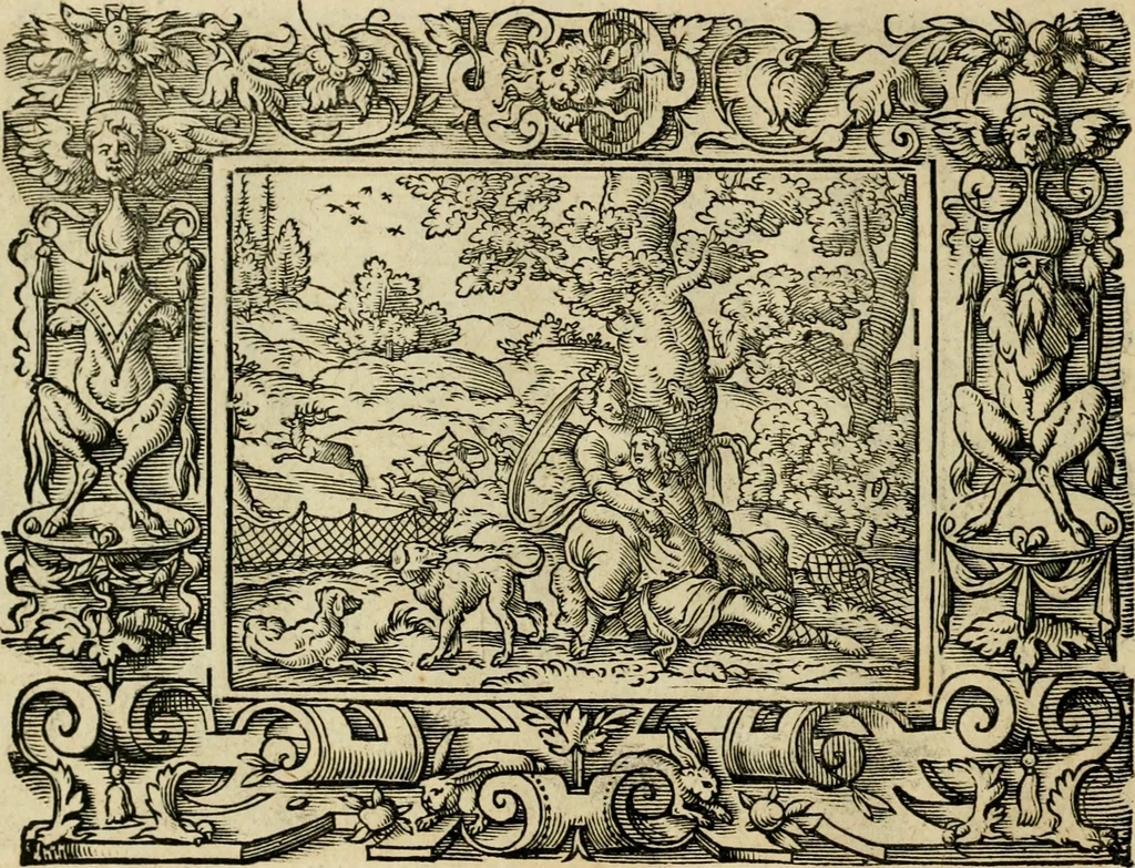 An illustration from Iohan. Posthii Germershemii Tetrasticha in Ovidii Metam. lib. XV. qvibus accesserunt Vergilij Solis figurae elegantiss. & iam primùm in lucem editae = Schoene Figuren auss dem fuertrefflichen Poeten Ouidio, allen Malern, Goldtschmiden, und Bildthauwern, zü nutz unnd gütem mit fleiss gerissen, 1563, leaf 149