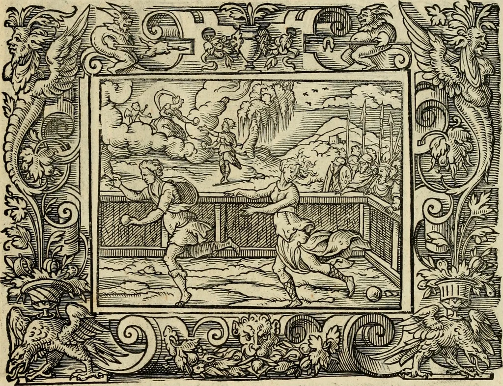 An illustration from Iohan. Posthii Germershemii Tetrasticha in Ovidii Metam. lib. XV. qvibus accesserunt Vergilij Solis figurae elegantiss. & iam primùm in lucem editae = Schoene Figuren auss dem fuertrefflichen Poeten Ouidio, allen Malern, Goldtschmiden, und Bildthauwern, zü nutz unnd gütem mit fleiss gerissen, 1563, leaf 150