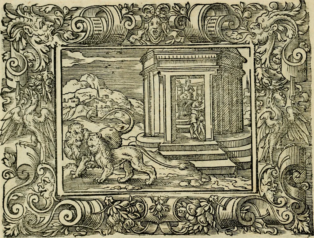 An illustration from Iohan. Posthii Germershemii Tetrasticha in Ovidii Metam. lib. XV. qvibus accesserunt Vergilij Solis figurae elegantiss. & iam primùm in lucem editae = Schoene Figuren auss dem fuertrefflichen Poeten Ouidio, allen Malern, Goldtschmiden, und Bildthauwern, zü nutz unnd gütem mit fleiss gerissen, 1563, leaf 151