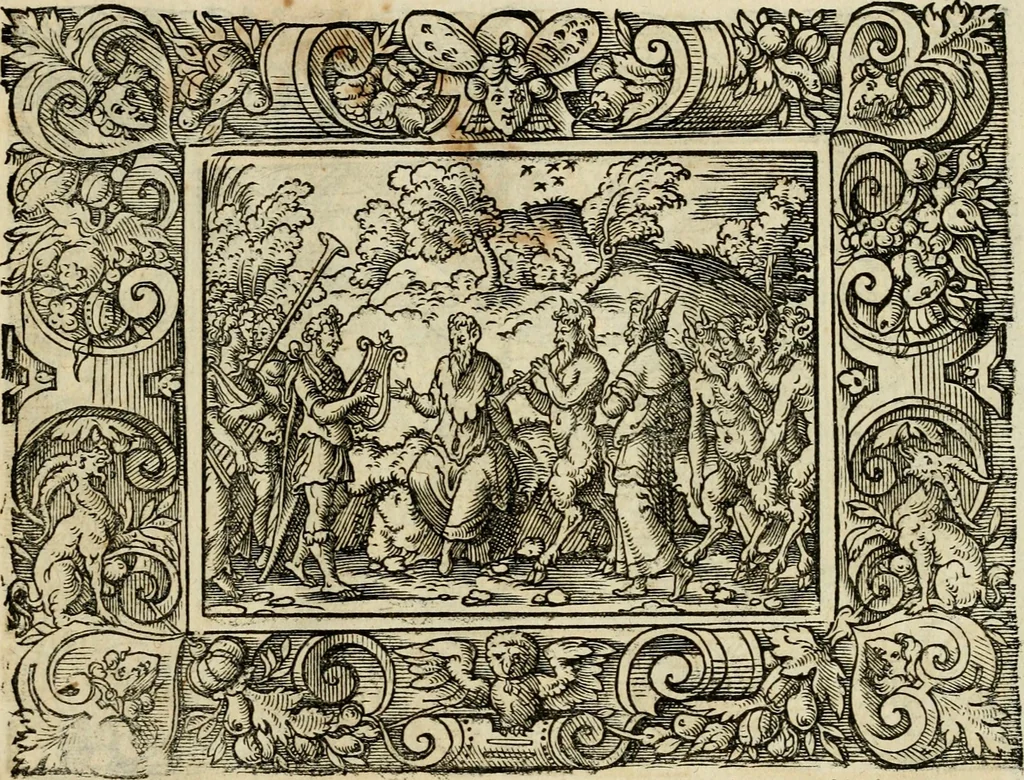 An illustration from Iohan. Posthii Germershemii Tetrasticha in Ovidii Metam. lib. XV. qvibus accesserunt Vergilij Solis figurae elegantiss. & iam primùm in lucem editae = Schoene Figuren auss dem fuertrefflichen Poeten Ouidio, allen Malern, Goldtschmiden, und Bildthauwern, zü nutz unnd gütem mit fleiss gerissen, 1563, leaf 156