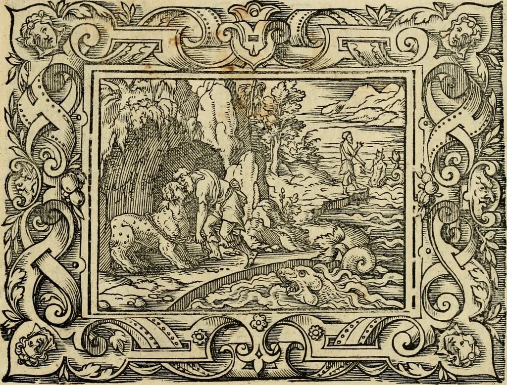 An illustration from Iohan. Posthii Germershemii Tetrasticha in Ovidii Metam. lib. XV. qvibus accesserunt Vergilij Solis figurae elegantiss. & iam primùm in lucem editae = Schoene Figuren auss dem fuertrefflichen Poeten Ouidio, allen Malern, Goldtschmiden, und Bildthauwern, zü nutz unnd gütem mit fleiss gerissen, 1563, leaf 158
