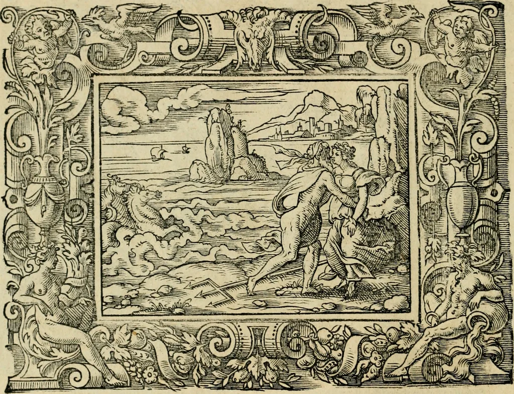 An illustration from Iohan. Posthii Germershemii Tetrasticha in Ovidii Metam. lib. XV. qvibus accesserunt Vergilij Solis figurae elegantiss. & iam primùm in lucem editae = Schoene Figuren auss dem fuertrefflichen Poeten Ouidio, allen Malern, Goldtschmiden, und Bildthauwern, zü nutz unnd gütem mit fleiss gerissen, 1563, leaf 169