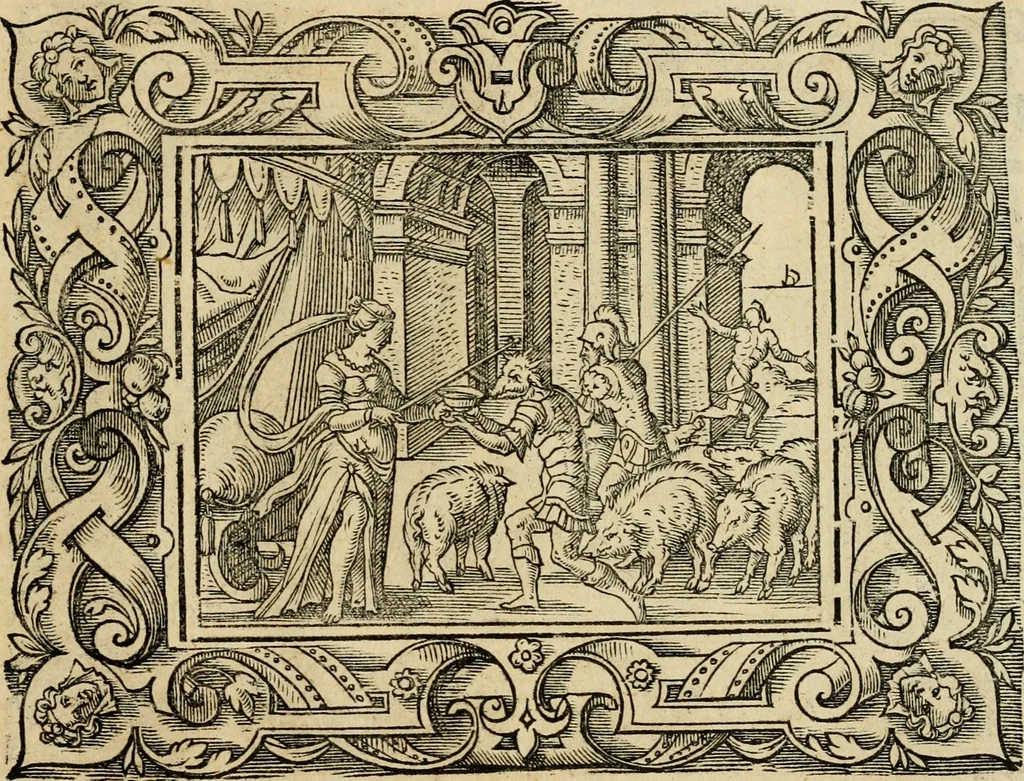 An illustration from Iohan. Posthii Germershemii Tetrasticha in Ovidii Metam. lib. XV. qvibus accesserunt Vergilij Solis figurae elegantiss. & iam primùm in lucem editae = Schoene Figuren auss dem fuertrefflichen Poeten Ouidio, allen Malern, Goldtschmiden, und Bildthauwern, zü nutz unnd gütem mit fleiss gerissen, 1563, leaf 186