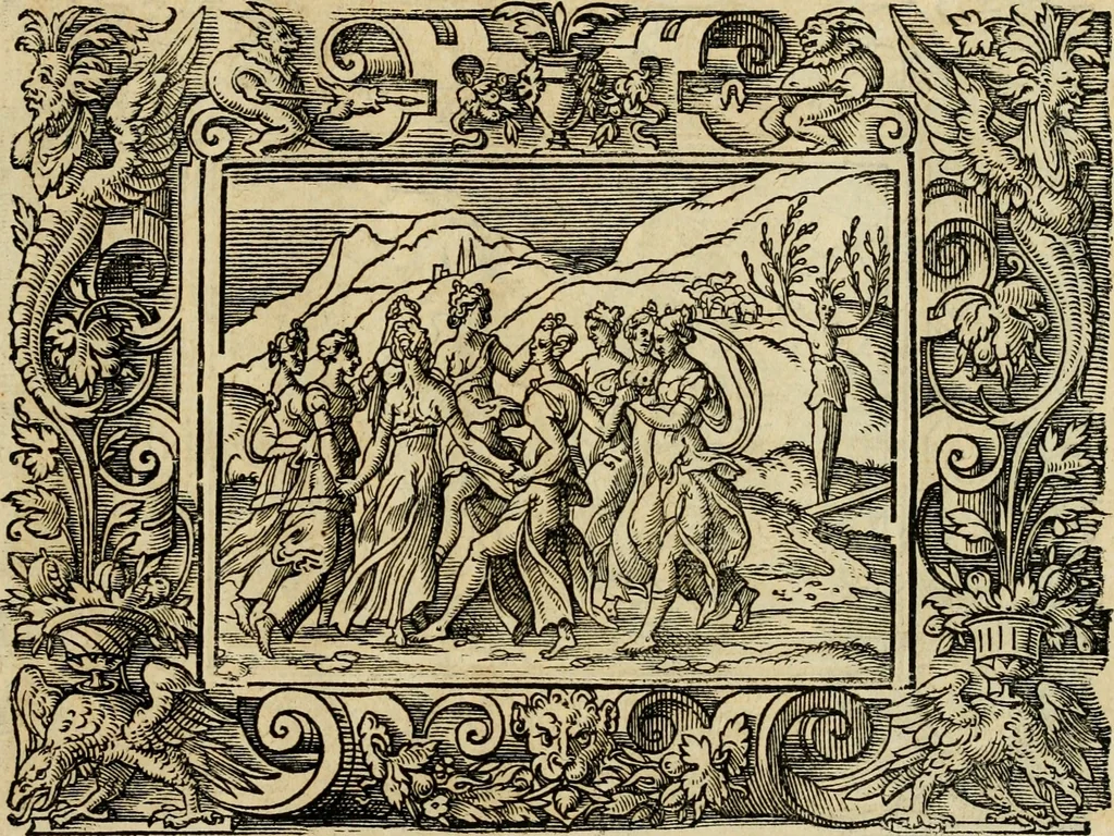 An illustration from Iohan. Posthii Germershemii Tetrasticha in Ovidii Metam. lib. XV. qvibus accesserunt Vergilij Solis figurae elegantiss. & iam primùm in lucem editae = Schoene Figuren auss dem fuertrefflichen Poeten Ouidio, allen Malern, Goldtschmiden, und Bildthauwern, zü nutz unnd gütem mit fleiss gerissen, 1563, leaf 188