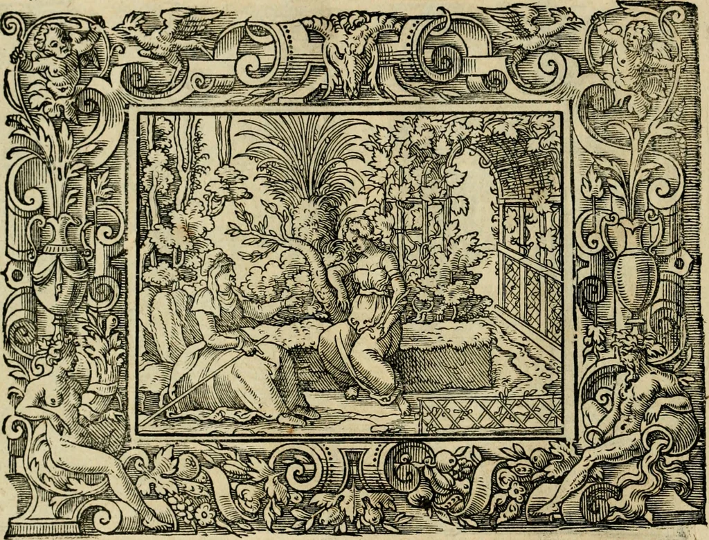 An illustration from Iohan. Posthii Germershemii Tetrasticha in Ovidii Metam. lib. XV. qvibus accesserunt Vergilij Solis figurae elegantiss. & iam primùm in lucem editae = Schoene Figuren auss dem fuertrefflichen Poeten Ouidio, allen Malern, Goldtschmiden, und Bildthauwern, zü nutz unnd gütem mit fleiss gerissen, 1563, leaf 191