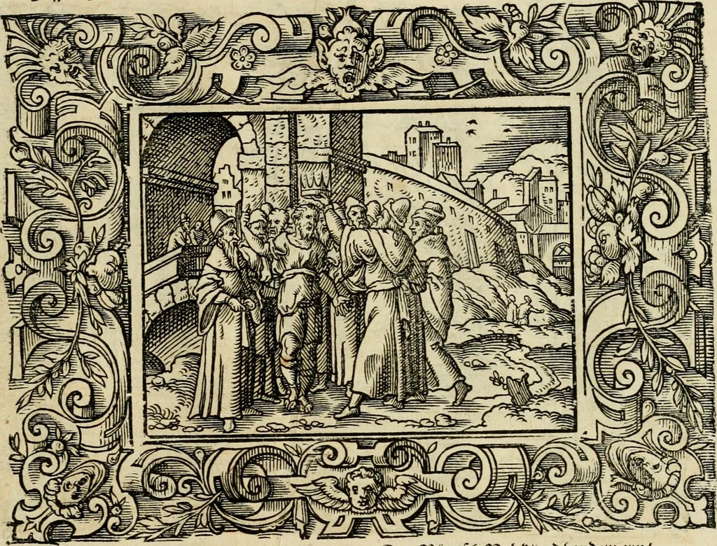 An illustration from Iohan. Posthii Germershemii Tetrasticha in Ovidii Metam. lib. XV. qvibus accesserunt Vergilij Solis figurae elegantiss. & iam primùm in lucem editae = Schoene Figuren auss dem fuertrefflichen Poeten Ouidio, allen Malern, Goldtschmiden, und Bildthauwern, zü nutz unnd gütem mit fleiss gerissen, 1563, leaf 196