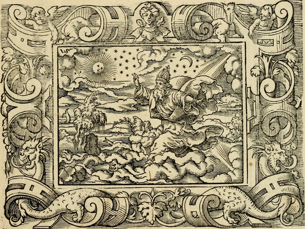 An illustration from Iohan. Posthii Germershemii Tetrasticha in Ovidii Metam. lib. XV. qvibus accesserunt Vergilij Solis figurae elegantiss. & iam primùm in lucem editae = Schoene Figuren auss dem fuertrefflichen Poeten Ouidio, allen Malern, Goldtschmiden, und Bildthauwern, zü nutz unnd gütem mit fleiss gerissen, 1563, leaf 22