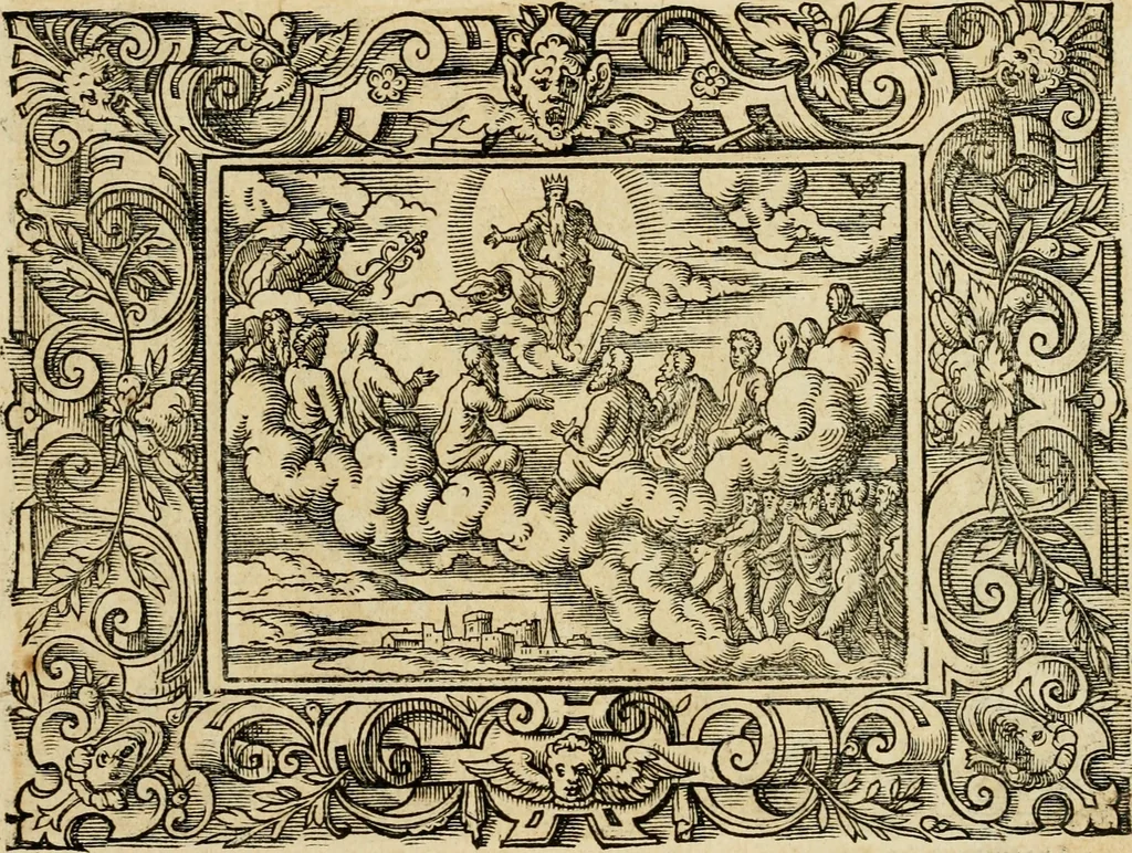 An illustration from Iohan. Posthii Germershemii Tetrasticha in Ovidii Metam. lib. XV. qvibus accesserunt Vergilij Solis figurae elegantiss. & iam primùm in lucem editae = Schoene Figuren auss dem fuertrefflichen Poeten Ouidio, allen Malern, Goldtschmiden, und Bildthauwern, zü nutz unnd gütem mit fleiss gerissen, 1563, leaf 28