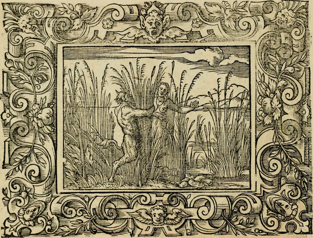 An illustration from Iohan. Posthii Germershemii Tetrasticha in Ovidii Metam. lib. XV. qvibus accesserunt Vergilij Solis figurae elegantiss. & iam primùm in lucem editae = Schoene Figuren auss dem fuertrefflichen Poeten Ouidio, allen Malern, Goldtschmiden, und Bildthauwern, zü nutz unnd gütem mit fleiss gerissen, 1563, leaf 39