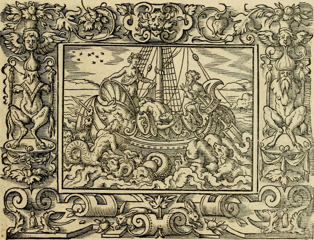 An illustration from Iohan. Posthii Germershemii Tetrasticha in Ovidii Metam. lib. XV. qvibus accesserunt Vergilij Solis figurae elegantiss. & iam primùm in lucem editae = Schoene Figuren auss dem fuertrefflichen Poeten Ouidio, allen Malern, Goldtschmiden, und Bildthauwern, zü nutz unnd gütem mit fleiss gerissen, 1563, leaf 66