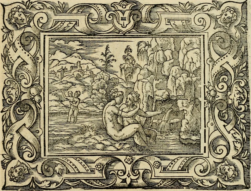 An illustration from Iohan. Posthii Germershemii Tetrasticha in Ovidii Metam. lib. XV. qvibus accesserunt Vergilij Solis figurae elegantiss. & iam primùm in lucem editae = Schoene Figuren auss dem fuertrefflichen Poeten Ouidio, allen Malern, Goldtschmiden, und Bildthauwern, zü nutz unnd gütem mit fleiss gerissen, 1563, leaf 72