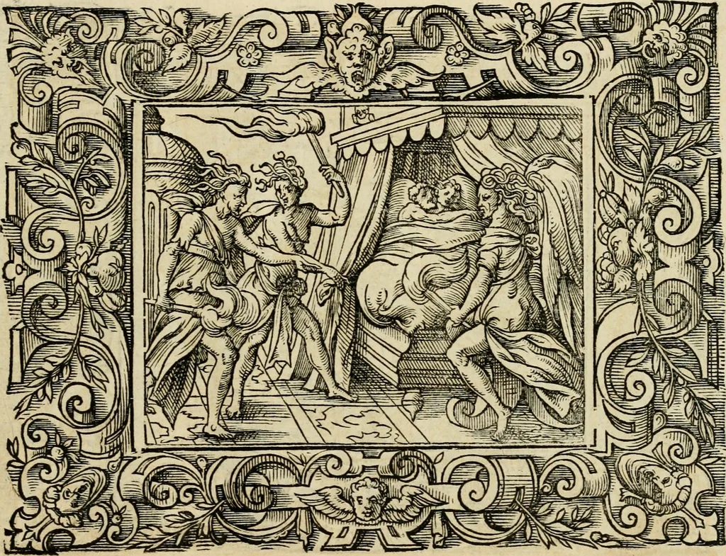 An illustration from Iohan. Posthii Germershemii Tetrasticha in Ovidii Metam. lib. XV. qvibus accesserunt Vergilij Solis figurae elegantiss. & iam primùm in lucem editae = Schoene Figuren auss dem fuertrefflichen Poeten Ouidio, allen Malern, Goldtschmiden, und Bildthauwern, zü nutz unnd gütem mit fleiss gerissen, 1563, leaf 92