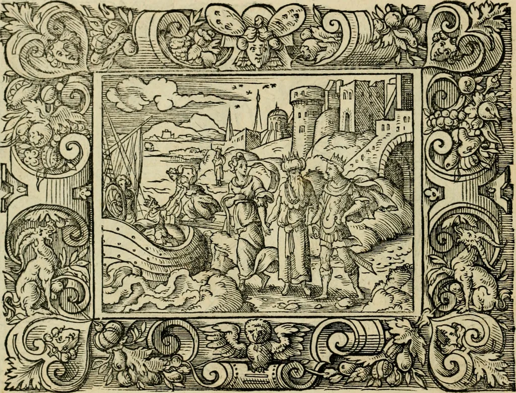 An illustration from Iohan. Posthii Germershemii Tetrasticha in Ovidii Metam. lib. XV. qvibus accesserunt Vergilij Solis figurae elegantiss. & iam primùm in lucem editae = Schoene Figuren auss dem fuertrefflichen Poeten Ouidio, allen Malern, Goldtschmiden, und Bildthauwern, zü nutz unnd gütem mit fleiss gerissen, 1563, leaf 93