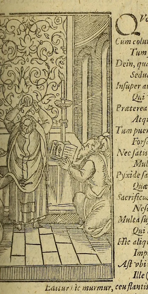 An illustration from Iohan. VVolfii I. C. Lectionum memorabilium et reconditarum centenarii XVI. : Habet hic lector doctorum ecclesiae, vatum, politicorum, philosophorum, historicorum, aliorumq[ue] sapientum & eruditorum pia, grauia, mira, arcana, & stupenda; iucunda simul & vtilia, dicta, scripta, atq[ue] facta; Vaticinia item vota, omina, mysteria, hieroglyphica, miracula, visiones, antiquitates, monumenta, testimonia, exempla virtutu[m], vitiorum, abusuum; typos insuper, picturas, atq[ue] imagines: Sed et ipsius coeli ac naturae horrenda signa, ostenta, monstra, atq[ue] portenta: His interiuncti sunt quoq[ue] omnes sacri prophaniq[ue] ordines: Ex quibus omnibus cum praeteriti status in ecclesia, republica, & communi vita consideratio; tum impendentium euentuum, ac indies magis magisq[ue] ingrauescentium malorum praesagitio: sed & multorum abstrusorum hactenus desideratorum reuelatio ob oculos perspicuè ponitur, 1600, leaf 761
