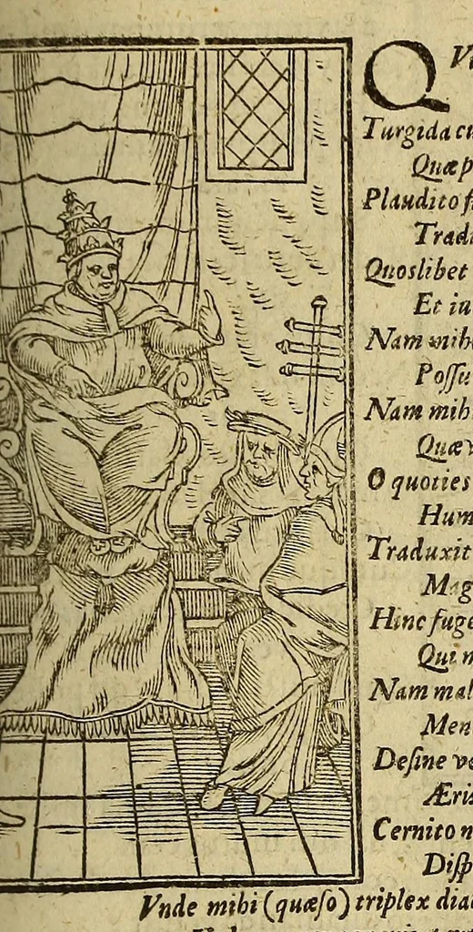 An illustration from Iohan. VVolfii I. C. Lectionum memorabilium et reconditarum centenarii XVI. : Habet hic lector doctorum ecclesiae, vatum, politicorum, philosophorum, historicorum, aliorumq[ue] sapientum & eruditorum pia, grauia, mira, arcana, & stupenda; iucunda simul & vtilia, dicta, scripta, atq[ue] facta; Vaticinia item vota, omina, mysteria, hieroglyphica, miracula, visiones, antiquitates, monumenta, testimonia, exempla virtutu[m], vitiorum, abusuum; typos insuper, picturas, atq[ue] imagines: Sed et ipsius coeli ac naturae horrenda signa, ostenta, monstra, atq[ue] portenta: His interiuncti sunt quoq[ue] omnes sacri prophaniq[ue] ordines: Ex quibus omnibus cum praeteriti status in ecclesia, republica, & communi vita consideratio; tum impendentium euentuum, ac indies magis magisq[ue] ingrauescentium malorum praesagitio: sed & multorum abstrusorum hactenus desideratorum reuelatio ob oculos perspicuè ponitur, 1600, leaf 767