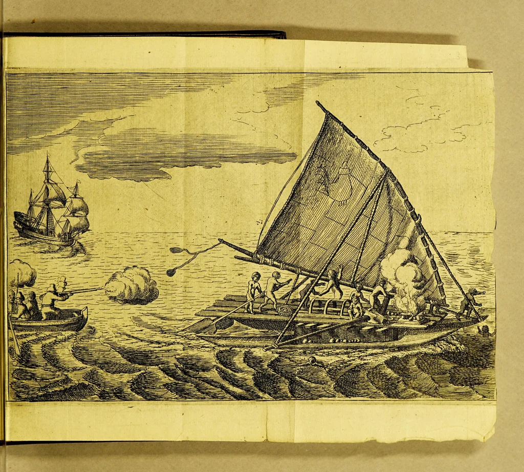 An illustration from Iournael ofte beschryving vande wonderlijcke voyagie, : ghedaen door VVillem Cornelisz Schouten, van Hoorn, in den Iaere 1615, 1616, ende 1617. Hoe hy bezuyden de Straete van Magellanes, een nieuwe passagie ontdeckt, en de geheele aerd-cloot om-gezeylt heeft, 1649, leaf 29
