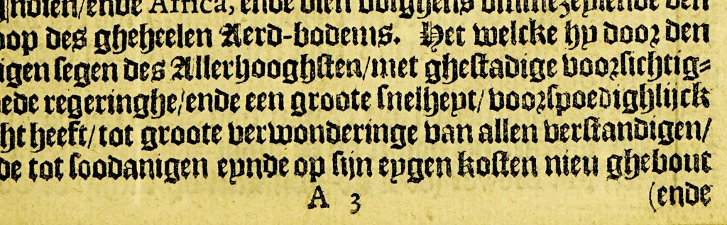 An illustration from Iournalen van drie voyagien, : te weten: 1. Van Mr. Thomas Candish, met drie schepen door de Magallaensche Straet rondom de werelt, inden jare 1586, 1587, en 1588. ... 2. Vande Heer Fransoys Draeck, ende Heer Jan Haukeins, ridderen, naer West-Indien gepretendeert Panama in te nemen ... in den jare 1593. Noch een beschryvinge vande zee vaert der geheeler werelt. Nassausche vloot, 3. ofte beschryvinge vande voyagie om den gantschen aert-kloot, door de Straet Lemaire, onder 't beleydt vanden Admirael Iaques L'Heremite, inde jaren 1623, 1624, 1625, en 1626. : Wy hebben hier achter by ghevoeght en beschrijvinghe vande regeringhe van Peru, door Pedro de Madriga ... met een kort verhael van Chili. Als mede een verhael van Capiteyn Pedro Fernandes de Quir ... aengaende de ontdeckinghe van't onbekent Austrialia ., 1643, leaf 13