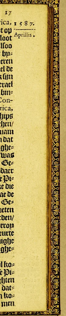An illustration from Iournalen van drie voyagien, : te weten: 1. Van Mr. Thomas Candish, met drie schepen door de Magallaensche Straet rondom de werelt, inden jare 1586, 1587, en 1588. ... 2. Vande Heer Fransoys Draeck, ende Heer Jan Haukeins, ridderen, naer West-Indien gepretendeert Panama in te nemen ... in den jare 1593. Noch een beschryvinge vande zee vaert der geheeler werelt. Nassausche vloot, 3. ofte beschryvinge vande voyagie om den gantschen aert-kloot, door de Straet Lemaire, onder 't beleydt vanden Admirael Iaques L'Heremite, inde jaren 1623, 1624, 1625, en 1626. : Wy hebben hier achter by ghevoeght en beschrijvinghe vande regeringhe van Peru, door Pedro de Madriga ... met een kort verhael van Chili. Als mede een verhael van Capiteyn Pedro Fernandes de Quir ... aengaende de ontdeckinghe van't onbekent Austrialia ., 1643, leaf 29