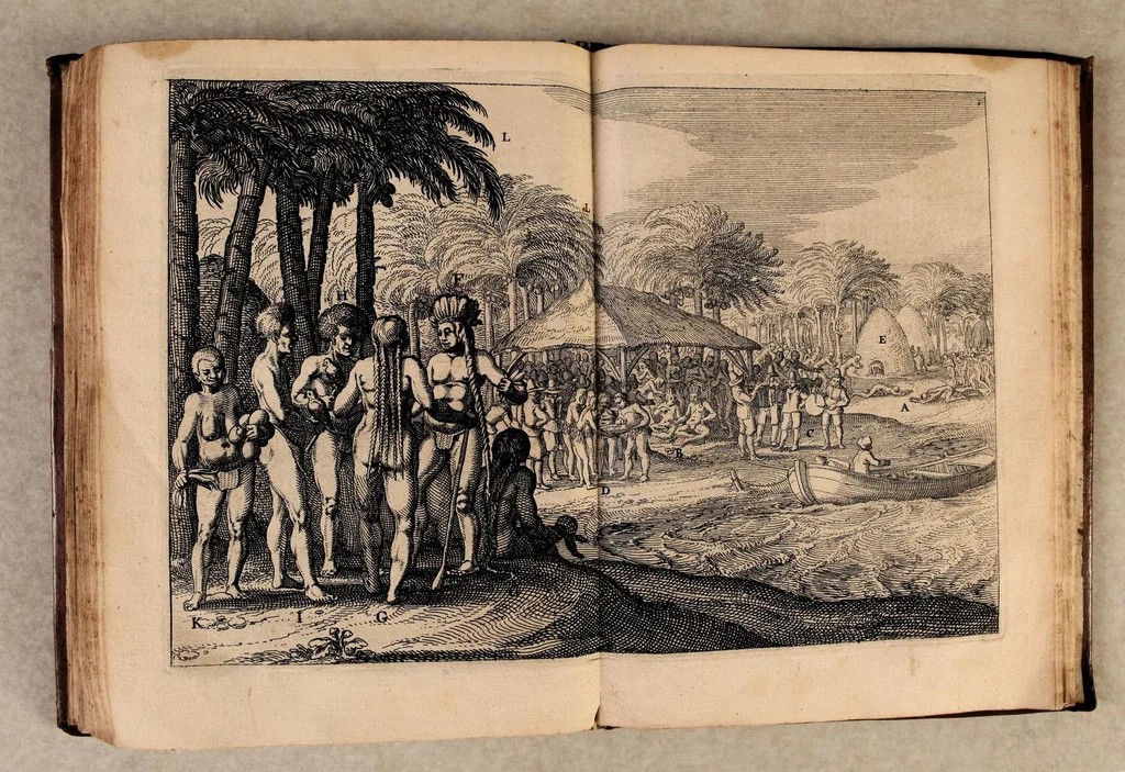 An illustration from Iournal ou description du merveilleux voyage de Guilliaume Schouten, Hollandois natif de Hoorn, : fait es années 1615, 1616 & 1617. Comme (en circumnavigeant le globe terrestre) il a decouvert vers le zud du destroit de Magellan un nouveau passage, jusques à la grand mer de Zud. Ensemble, des avantures admirables qui luy sont advenues en descouvrant de plusieurs isles, & peuples estranges., 1618, leaf 86