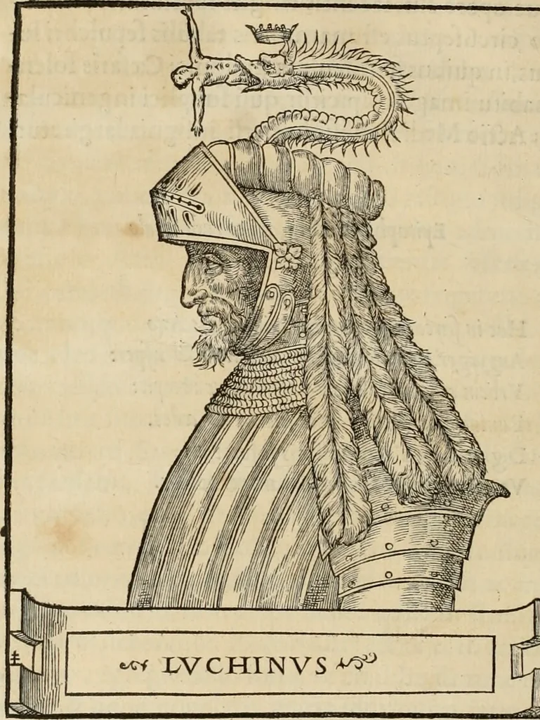 An illustration from Pavli Iovii novocomensis Vitae dvodecim vicecomitvm Mediolani principvm : ex Bibliotheca regia, 1549, leaf 137