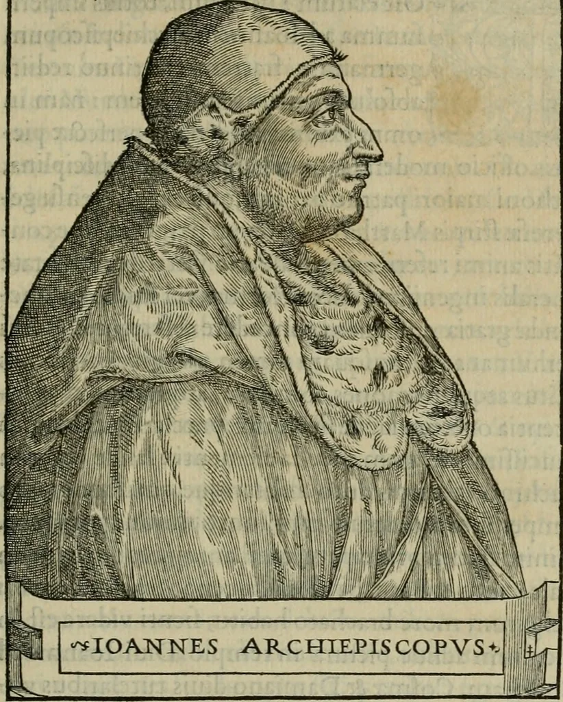 An illustration from Pavli Iovii novocomensis Vitae dvodecim vicecomitvm Mediolani principvm : ex Bibliotheca regia, 1549, leaf 144