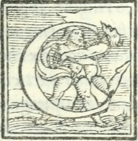 An illustration from I piacevoli et ingeniosi discorsi in piv lettere compresi, e ne la lingua antica uolgari dechiariti. Nei qvali si contengono varii cherebizzi, e fantastiche fantasi philosophiche in varie materie, pur sempre à le uertù accostate, 1557, leaf 30