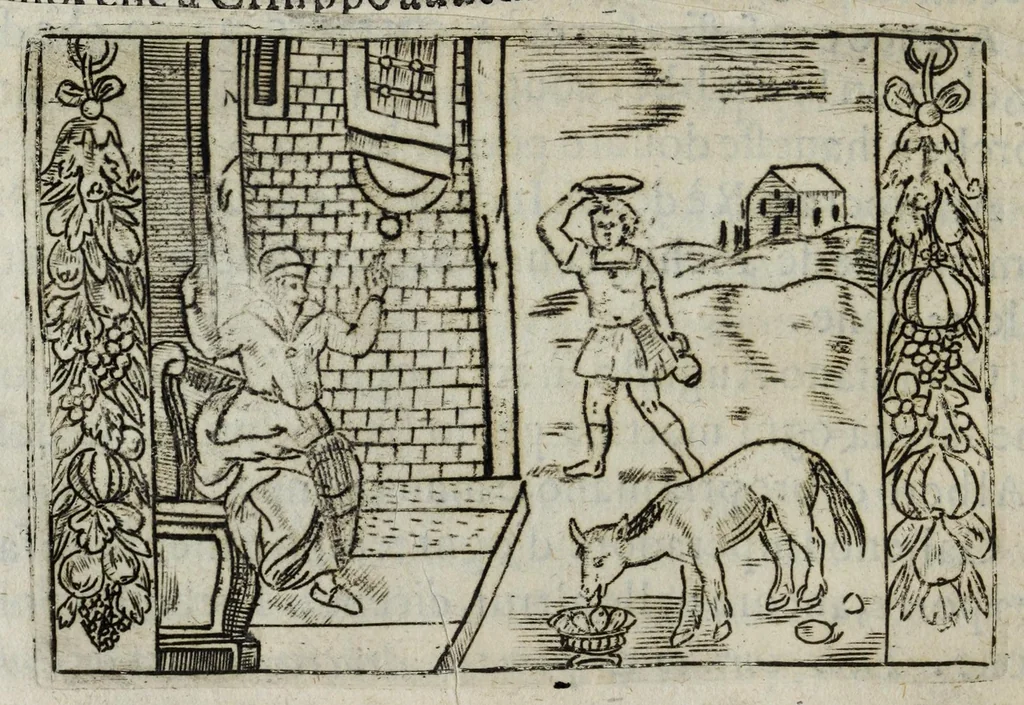 An illustration from I pomi d'oro / di Gio. Francesco Angelita, Roco Accademico Disuguale ; doue si contengono due lettioni, de' fichi l'vna, e de' melloni l'altra ; nelle quali non solo si scorgono le lor lodi, e le loro eccellenze, ma si scoprono molti segreti per vsarli, e per cultiuarli ; e si notano molti errori di diuersi grand'huomini intorno al loro sentimento ; aggiuntavi vna lettione della lvmaca doue si pruoua, ch'ella sia maestra della vita human .., 1607, leaf 104