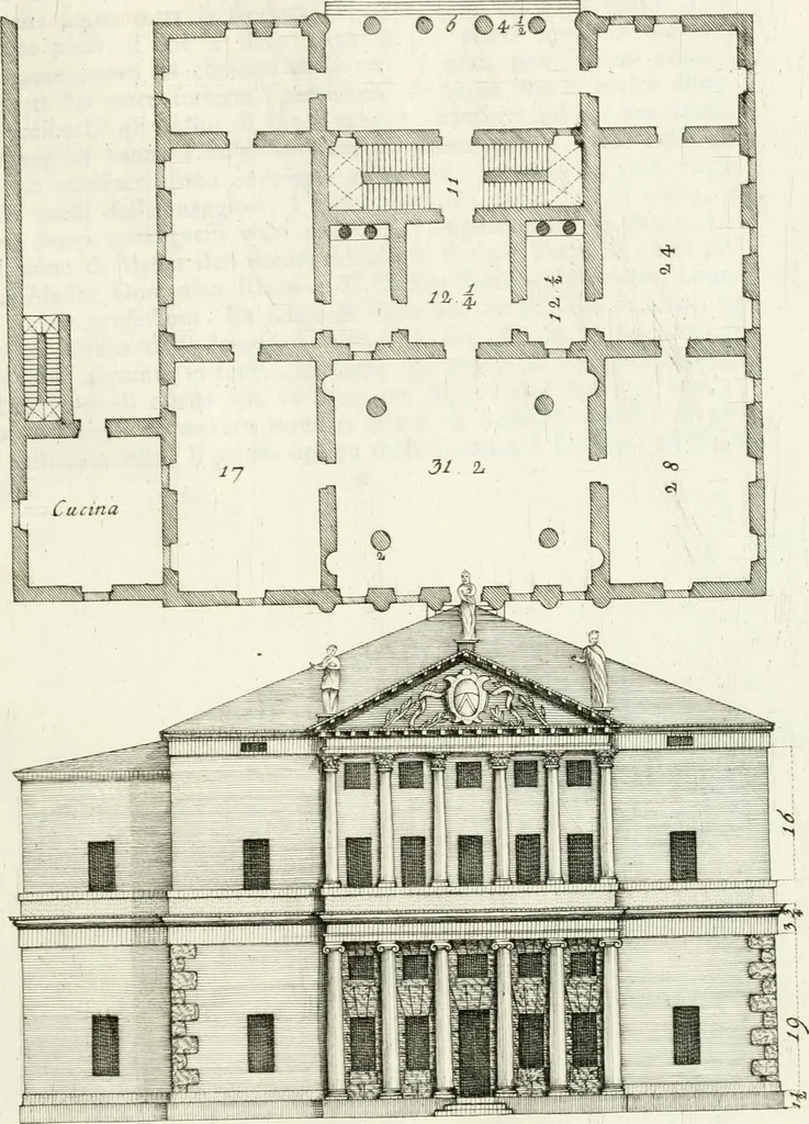 An illustration from I quattro libri dell'architettura di Andrea Palladio : ne quali dopo un breve trattato de' cinque ordini, e di quelli avvertimenti, che sono più necessarj nel fabbricare : si tratta delle case private, delle vie, dei ponti, delle piazze, dei xisti, e dei tempj, 1790, leaf 110