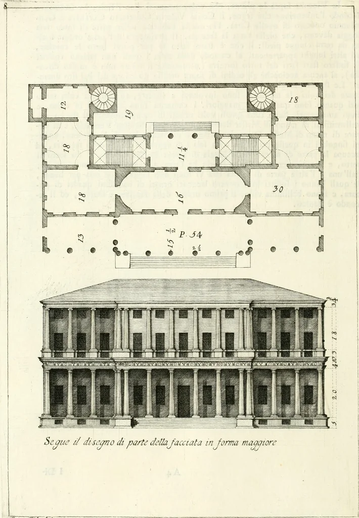 An illustration from I quattro libri dell'architettura di Andrea Palladio : ne quali dopo un breve trattato de' cinque ordini, e di quelli avvertimenti, che sono più necessarj nel fabbricare : si tratta delle case private, delle vie, dei ponti, delle piazze, dei xisti, e dei tempj, 1790, leaf 113