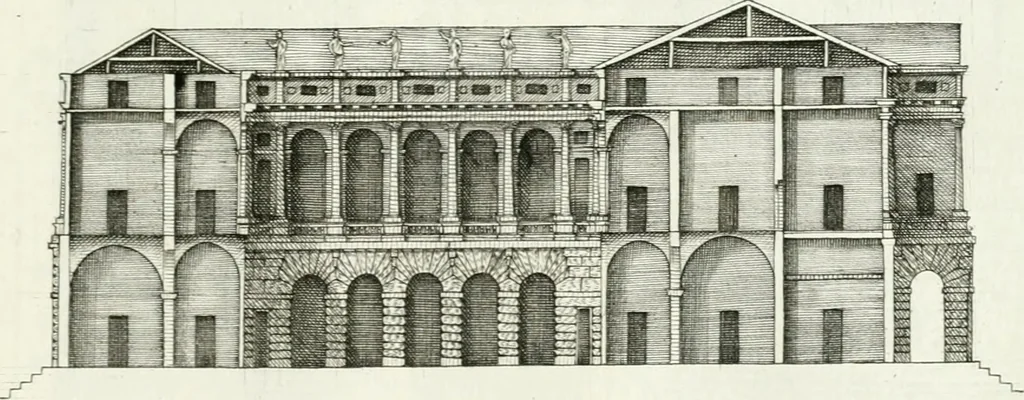 An illustration from I quattro libri dell'architettura di Andrea Palladio : ne quali dopo un breve trattato de' cinque ordini, e di quelli avvertimenti, che sono più necessarj nel fabbricare : si tratta delle case private, delle vie, dei ponti, delle piazze, dei xisti, e dei tempj, 1790, leaf 126