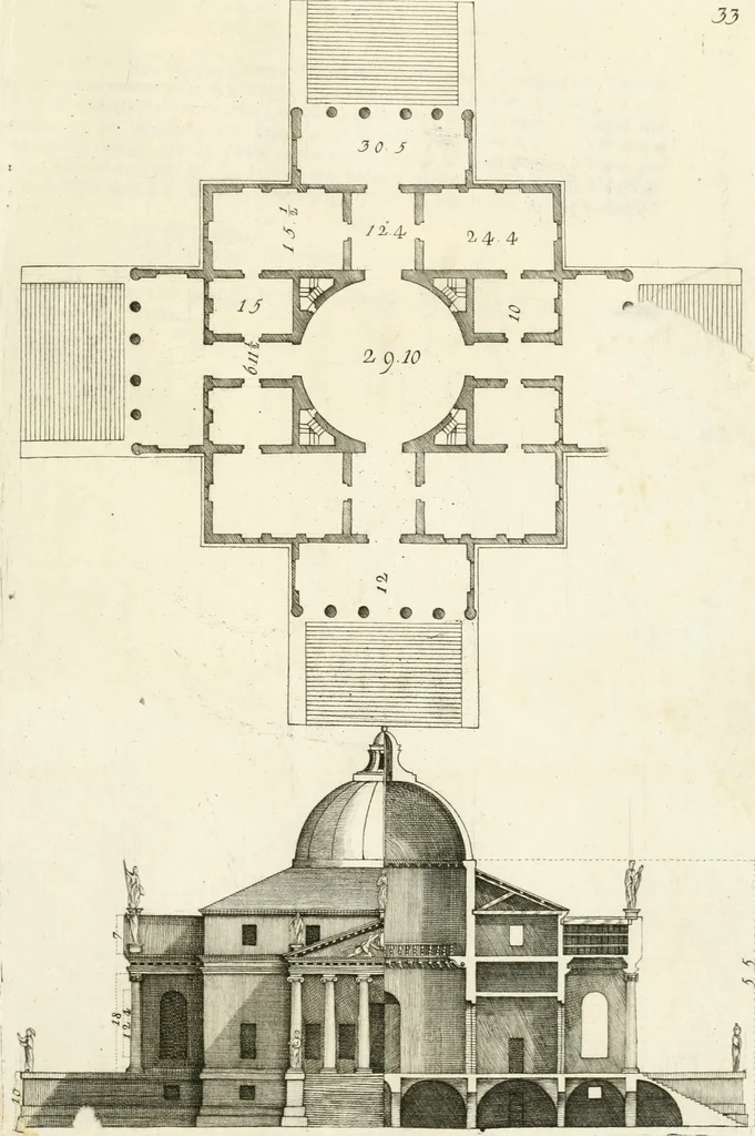 An illustration from I quattro libri dell'architettura di Andrea Palladio : ne quali dopo un breve trattato de' cinque ordini, e di quelli avvertimenti, che sono più necessarj nel fabbricare : si tratta delle case private, delle vie, dei ponti, delle piazze, dei xisti, e dei tempj, 1790, leaf 138