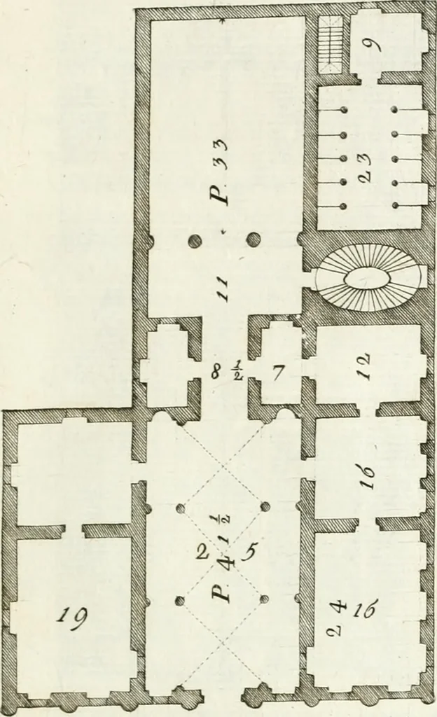 An illustration from I quattro libri dell'architettura di Andrea Palladio : ne quali dopo un breve trattato de' cinque ordini, e di quelli avvertimenti, che sono più necessarj nel fabbricare : si tratta delle case private, delle vie, dei ponti, delle piazze, dei xisti, e dei tempj, 1790, leaf 144