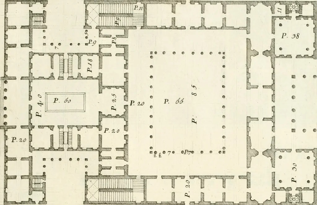 An illustration from I quattro libri dell'architettura di Andrea Palladio : ne quali dopo un breve trattato de' cinque ordini, e di quelli avvertimenti, che sono più necessarj nel fabbricare : si tratta delle case private, delle vie, dei ponti, delle piazze, dei xisti, e dei tempj, 1790, leaf 150