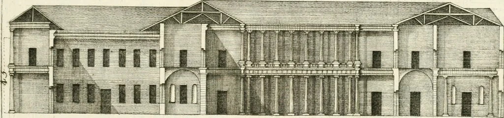 An illustration from I quattro libri dell'architettura di Andrea Palladio : ne quali dopo un breve trattato de' cinque ordini, e di quelli avvertimenti, che sono più necessarj nel fabbricare : si tratta delle case private, delle vie, dei ponti, delle piazze, dei xisti, e dei tempj, 1790, leaf 150