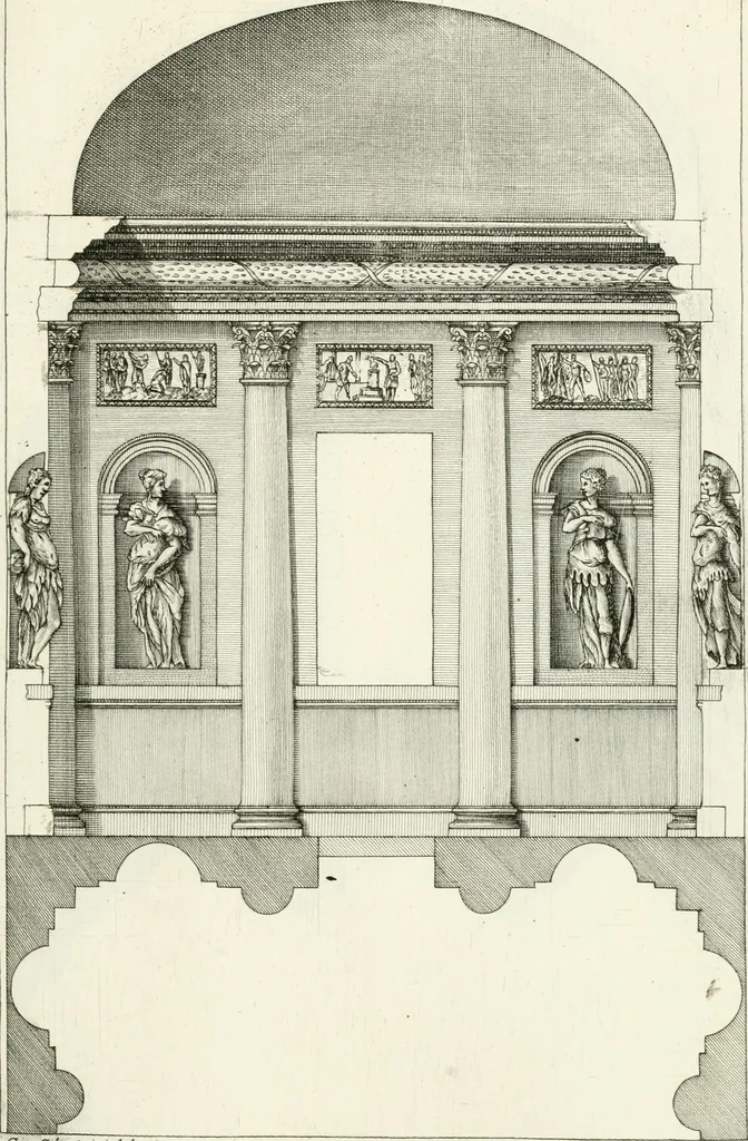 An illustration from I quattro libri dell'architettura di Andrea Palladio : ne quali dopo un breve trattato de' cinque ordini, e di quelli avvertimenti, che sono più necessarj nel fabbricare : si tratta delle case private, delle vie, dei ponti, delle piazze, dei xisti, e dei tempj, 1790, leaf 178