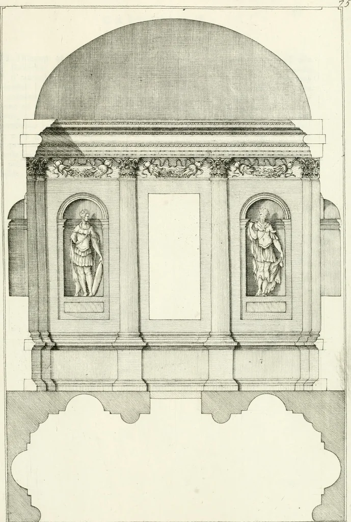 An illustration from I quattro libri dell'architettura di Andrea Palladio : ne quali dopo un breve trattato de' cinque ordini, e di quelli avvertimenti, che sono più necessarj nel fabbricare : si tratta delle case private, delle vie, dei ponti, delle piazze, dei xisti, e dei tempj, 1790, leaf 180