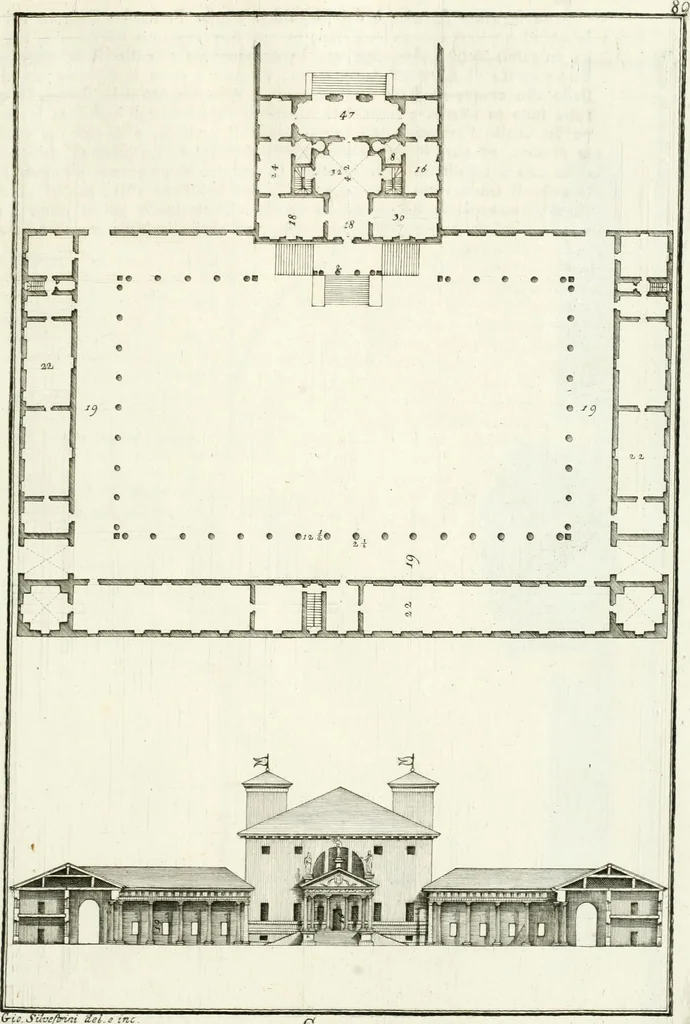 An illustration from I quattro libri dell'architettura di Andrea Palladio : ne quali dopo un breve trattato de' cinque ordini, e di quelli avvertimenti, che sono più necessarj nel fabbricare : si tratta delle case private, delle vie, dei ponti, delle piazze, dei xisti, e dei tempj, 1790, leaf 194