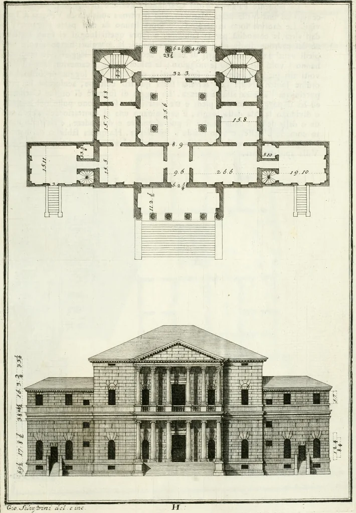 An illustration from I quattro libri dell'architettura di Andrea Palladio : ne quali dopo un breve trattato de' cinque ordini, e di quelli avvertimenti, che sono più necessarj nel fabbricare : si tratta delle case private, delle vie, dei ponti, delle piazze, dei xisti, e dei tempj, 1790, leaf 206