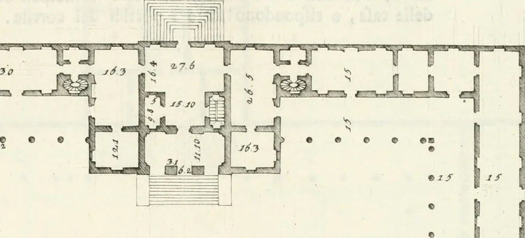 An illustration from I quattro libri dell'architettura di Andrea Palladio : ne quali dopo un breve trattato de' cinque ordini, e di quelli avvertimenti, che sono più necessarj nel fabbricare : si tratta delle case private, delle vie, dei ponti, delle piazze, dei xisti, e dei tempj, 1790, leaf 212