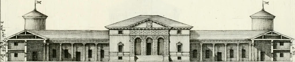 An illustration from I quattro libri dell'architettura di Andrea Palladio : ne quali dopo un breve trattato de' cinque ordini, e di quelli avvertimenti, che sono più necessarj nel fabbricare : si tratta delle case private, delle vie, dei ponti, delle piazze, dei xisti, e dei tempj, 1790, leaf 212