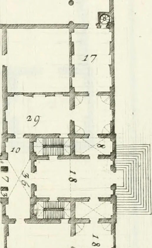 An illustration from I quattro libri dell'architettura di Andrea Palladio : ne quali dopo un breve trattato de' cinque ordini, e di quelli avvertimenti, che sono più necessarj nel fabbricare : si tratta delle case private, delle vie, dei ponti, delle piazze, dei xisti, e dei tempj, 1790, leaf 216
