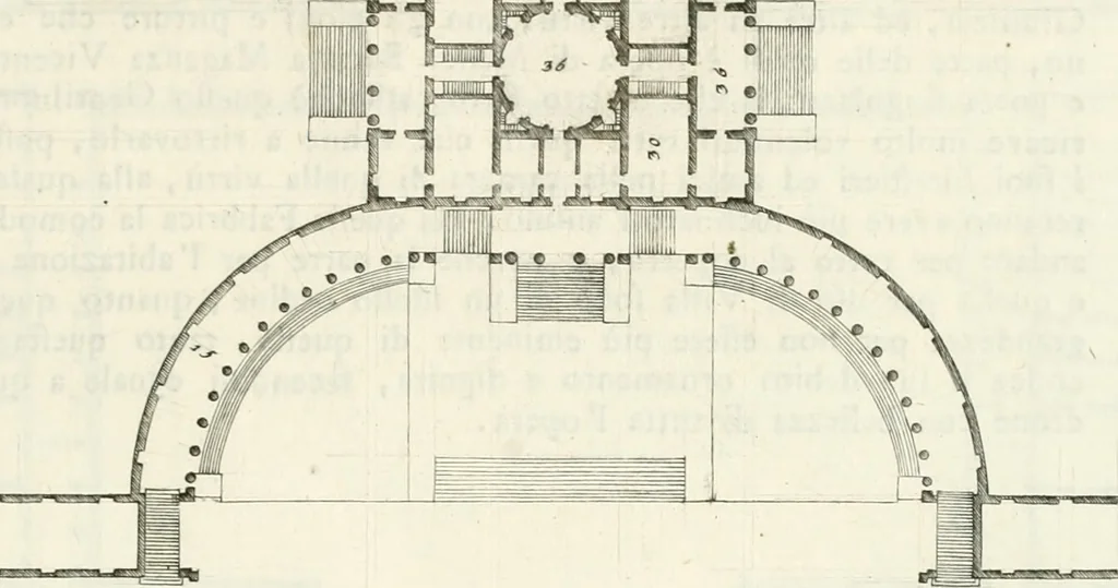 An illustration from I quattro libri dell'architettura di Andrea Palladio : ne quali dopo un breve trattato de' cinque ordini, e di quelli avvertimenti, che sono più necessarj nel fabbricare : si tratta delle case private, delle vie, dei ponti, delle piazze, dei xisti, e dei tempj, 1790, leaf 220