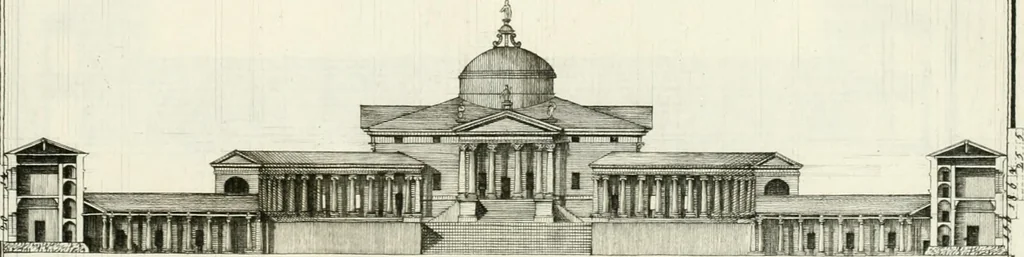 An illustration from I quattro libri dell'architettura di Andrea Palladio : ne quali dopo un breve trattato de' cinque ordini, e di quelli avvertimenti, che sono più necessarj nel fabbricare : si tratta delle case private, delle vie, dei ponti, delle piazze, dei xisti, e dei tempj, 1790, leaf 220
