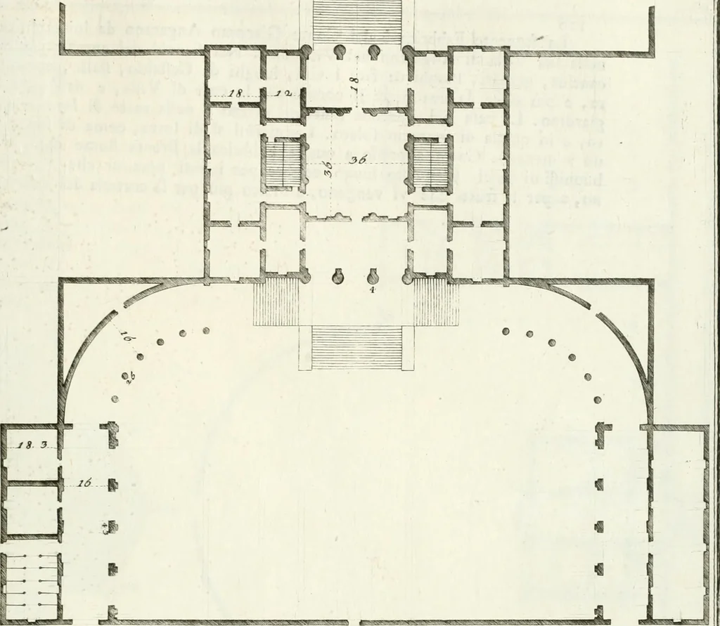 An illustration from I quattro libri dell'architettura di Andrea Palladio : ne quali dopo un breve trattato de' cinque ordini, e di quelli avvertimenti, che sono più necessarj nel fabbricare : si tratta delle case private, delle vie, dei ponti, delle piazze, dei xisti, e dei tempj, 1790, leaf 224