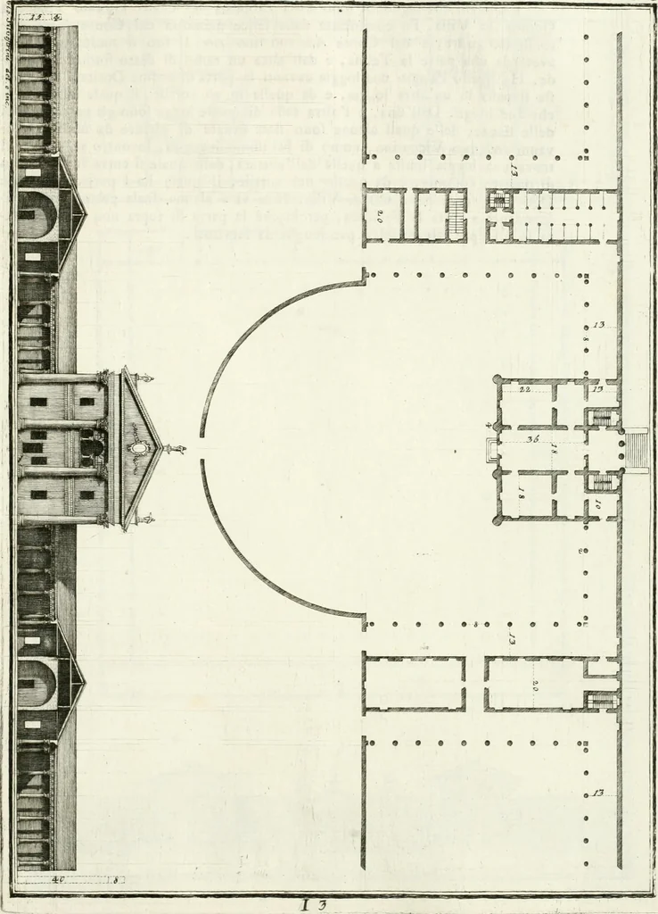 An illustration from I quattro libri dell'architettura di Andrea Palladio : ne quali dopo un breve trattato de' cinque ordini, e di quelli avvertimenti, che sono più necessarj nel fabbricare : si tratta delle case private, delle vie, dei ponti, delle piazze, dei xisti, e dei tempj, 1790, leaf 226