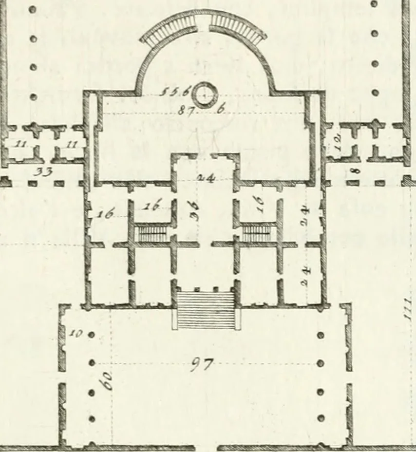 An illustration from I quattro libri dell'architettura di Andrea Palladio : ne quali dopo un breve trattato de' cinque ordini, e di quelli avvertimenti, che sono più necessarj nel fabbricare : si tratta delle case private, delle vie, dei ponti, delle piazze, dei xisti, e dei tempj, 1790, leaf 230